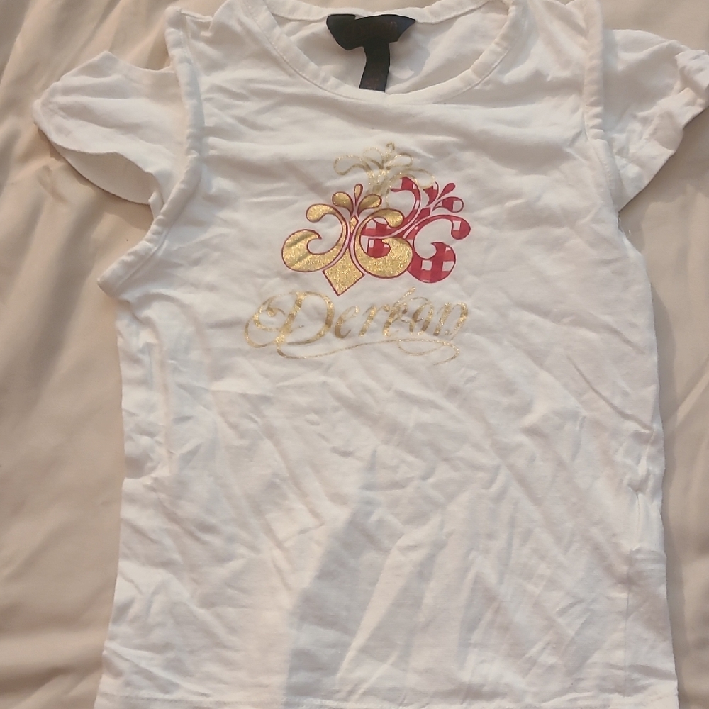 Dereon White Tee with Gold and Pink Design
